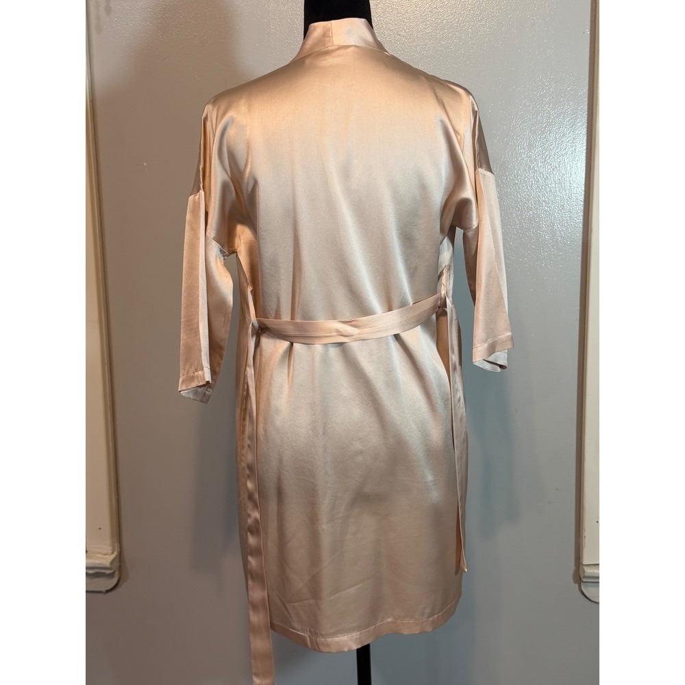 Slipintosoft 100% Silk Kimono Robe Champagne Tie Waist Luxury Lounge Large - Picture 4 of 13